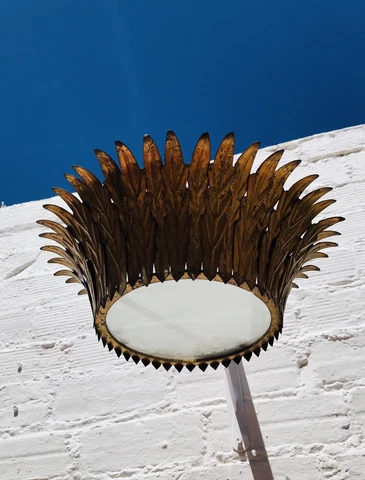 15" Mid Century Flush Ceiling Light Gold Iron Atomic Star Burst Sun Feather Cover