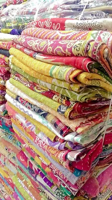 Wholesale Lot of Indian Vintage Kantha Quilts Handmade Cotton Throws Blankets - Image 1 of 4