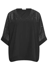 YOURS LONDON Curve Black Diamante Embellished Cape Top Size 24 - Picture 1 of 5