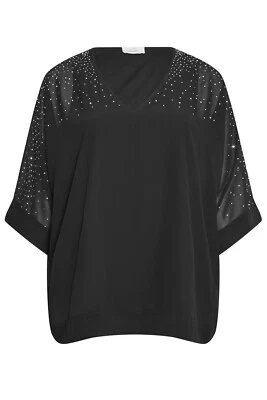 YOURS LONDON Curve Black Diamante Embellished Cape Top Size 24 - Image 1 of 4