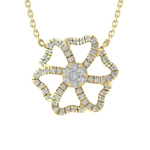 14K Yellow Gold Diamond Flower Pendant with Silver Chain 1/2ct, 18", 3.14g - Picture 1 of 5