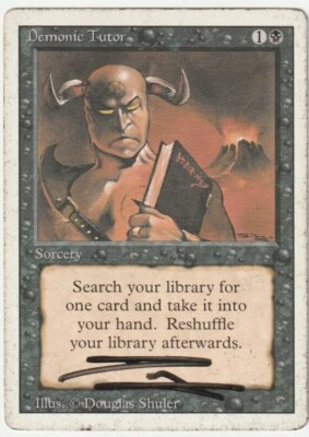 Revised Edition  MTG  Demonic Tutor   SIgned by Douglas Shuler - Image 1 of 2