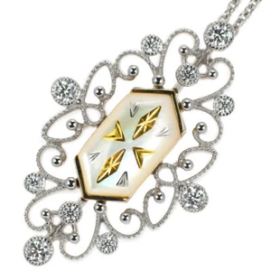 Mikimoto K18YG/WG Shell Diamond Pendant Necklace 0.21ct Pikwe - Auth free shippi - Picture 1 of 4