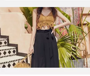 Bohemian Boho Yellow Short Tassel Crop Top Vest, Sexy Elegant Camisole One Size - Picture 1 of 5