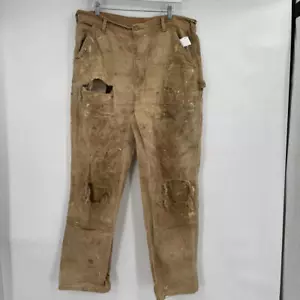 Men's Carhartt Trashed Utility Khaki Jeans 38x34 - Picture 1 of 8