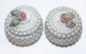 Juego de 2 baratijas vintage de los años 60 con patas de porcelana hobnail adornos rosa oro rosa - Imagen 1 de 3