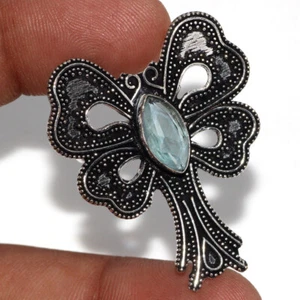 925 Silver Plated Blue Topaz Ethnic Butterfly Ring Jewelry Size Us 9 AU A671 - Picture 1 of 3