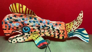 Outsider Folk Art Thomas Treadway Paper Mache Metal Fish Handmade/Painted OOAK - Picture 1 of 7