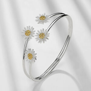 Silver Daisy Flower Bracelet Bangle Cuff Open Women Wedding Jewelry Gifts