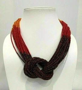 Nuevo Disfraz Boho Chic Naranja, Rojo, Vino Ombre' Nudo Tribal Cuentas Gruesas Collar - Imagen 1 de 2