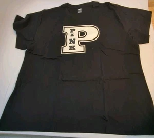 Victoria's Secret Pink Cotton Campus Short Sleeve Tee Pure Black Size XL (30426) - Picture 1 of 8
