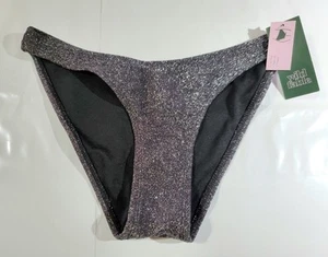 Parte inferior de bikini Wild Fable para mujer talla S (4-6) negra plateada brillante nueva - Imagen 1 de 8