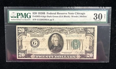 1928B PMG Certified $20 Federal Reserve Note Chicago; Graded 30 VF (L514) - Image 1 of 3