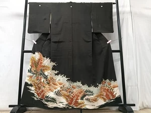 Kimono Japonés Lujoso Pieza Tomesodo Negro Bordado Chintz Patrón Flor - Imagen 1 de 7