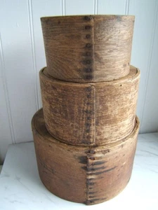 3 ANTIQUE PRIMITIVE WOODEN GRAIN MEASURES - Picture 1 of 19