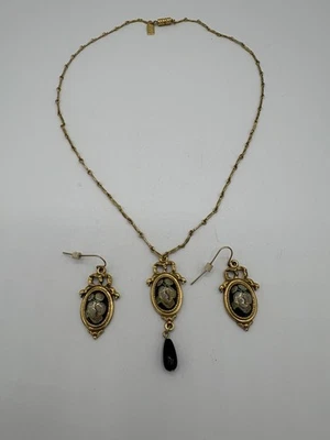 1928 Black Cloisonné Necklace with Matching Earrings  - Image 1 of 4