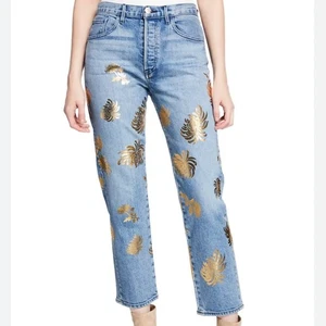 3x1 NYC Higher Ground Cropped Straight Jeans 25 Eva W3 Gold Floral Relaxed Denim - Picture 1 of 11