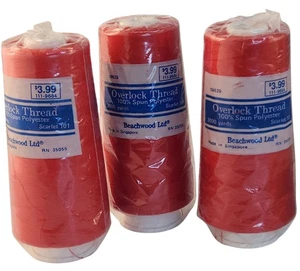 Red Overlock Thread Scarlet 101 100% Spun Polyester 3000 Yards Pack Of 3 - Picture 1 of 10