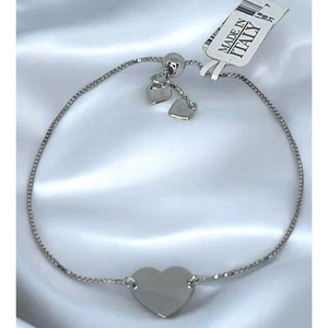 Sterling Silver Heart Charm Bolo Bracelet Chic Stylish Trendy Fashion Shiny - Picture 1 of 13