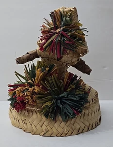 Vintage handgewebte Stroh Volkskunst Puppe Handarbeit Bommel Akzent buntes Dekor - Bild 1 von 6