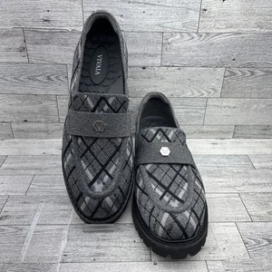 Vivaia Francesca Black Gray Silver Chunky Heel Loafer Shoes Women EU 40 US 9 - Picture 1 of 10