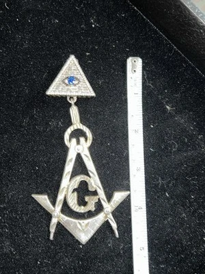Huge Sterling Silver Custom Freemason All Seeing Eye Pyramid Gems Bail Pendant - Image 1 of 4