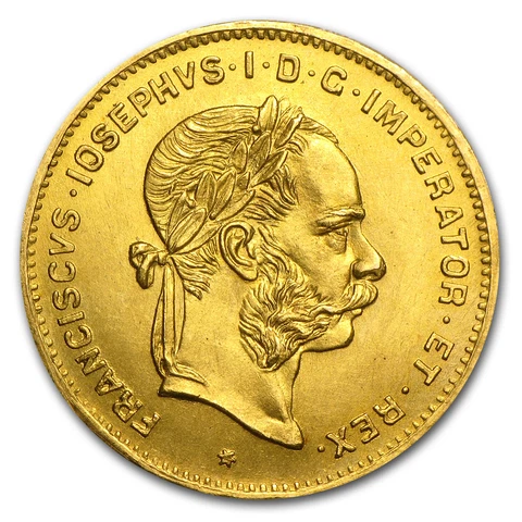 1892 Austria Gold 4 Florin/10 Francs Franz Joseph AU - SKU #24022 Cover