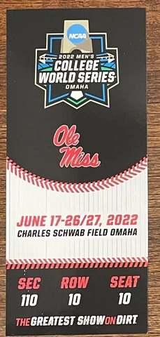 Ole Miss Rebels vs Oklahoma College World Series Tournament Semis Ticket MINT Cover
