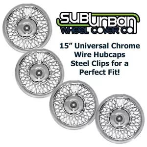 UNIVERSAL FITTING 15" Chrome Wire Hubcaps / Wheel Covers # 1215 BRAND NEW SET/4 - Picture 1 of 5