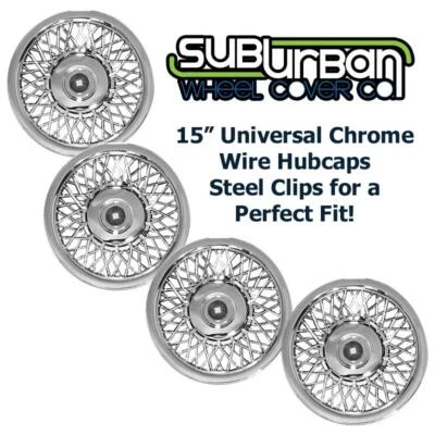 UNIVERSAL FITTING 15" Chrome Wire Hubcaps / Wheel Covers # 1215 BRAND NEW SET/4 - Image 1 of 4