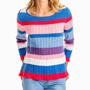 Southern Tide Rosalie Striped Peplum Sweater Drop Waist Blue NWT Ladies Large - Picture 1 of 5