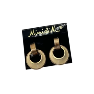 Vintage NOS 1978 Mimi di N goldfarbene cremefarbene Emaille Türklopfer Clip-On Ohrringe - Bild 1 von 3