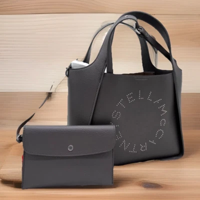 AUTH NWT Stella McCartney Perforated Logo Crossbody Tote Bag In DARK GREY - Image 1 of 4