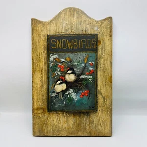 Dipinto a mano uccellini di neve peste firmato DW opera d'arte ramo bacche di neve - Foto 1 di 12