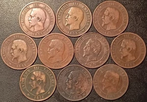 Napoléon III - lot de x10 10 centimes tête nue ! de 1853 à 1857 !! F.133 - Picture 1 of 2