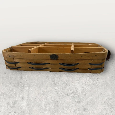 Vintage Peterboro Basket Co Large Buffet Picnic Basket w/ Liner & Wooden Divider Cover
