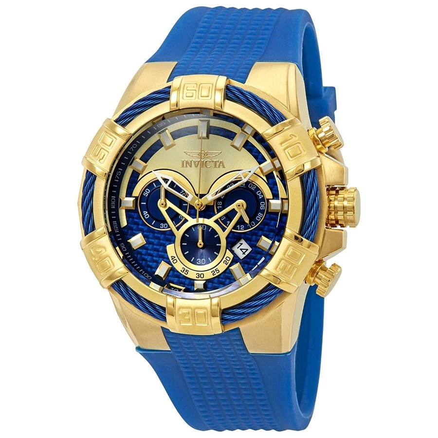 Mens Invicta 24698 52mm Bolt Chronograph Blue Silicone Strap Watch