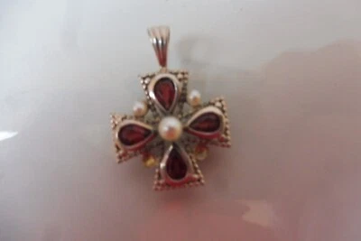 sehr schöner ,alter Kettenanhänger ,  Kreuz ,  925 Silber mit Perlen und Steinen - Bild 1 von 4