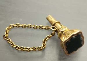 Antike viktorianische Uhr um 1850 Blutstein Schild 14kt Gold Schlüssel drehbar & Kette - Bild 1 von 11