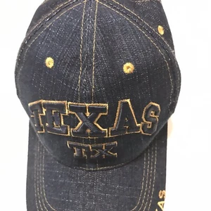 Cappello BaseBall Berretto Jeans Texas Denim Blu TX Strapback Ricamato Regolabile Nuovo senza etichette - Foto 1 di 9