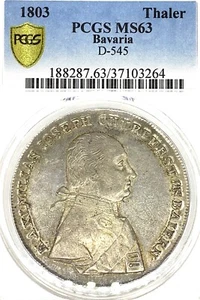 Germany Deutschland Bavaria 1803 Taler Coin Thaler PCGS MS 63 F.STG/stg RARE UNC - Picture 1 of 3