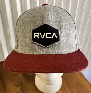 RVCA Snapback Baseball Cap Hat Men Burgundy Gray Hexagon Logo Patch Acrylic Wool - Picture 1 of 11
