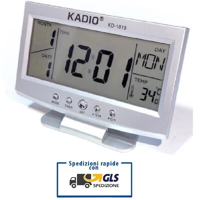 SVEGLIA OROLOGIO DATARIO DIGITALE TERMOMETRO DISPLAY LCD DA COMODINO ELETTRICA - Immagine 1 di 4
