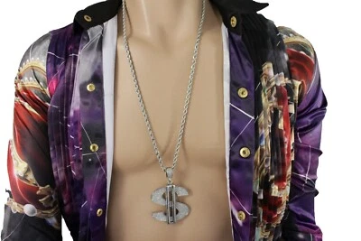 男式嘻哈项链银色金属链钱饰品美元吊坠闪闪发光 — 第 1/4 张图片