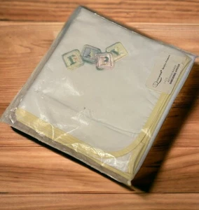Vintage QUILTEX Receiving Baby Blanket Unisex Blocks NEW NOS - Picture 1 of 6