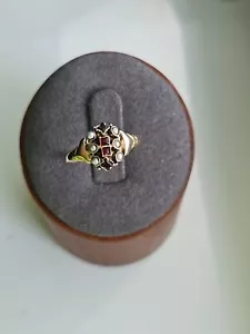 Antique Victorian Ring Garnets Red & Blue with Seed Pearls 10k Size 6 - Picture 1 of 11