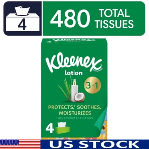 Lotion Facial Tissues W/ Coconut Oil 4 Flat Boxes 120 Tissues Per Box 3 Ply New - Picture 1 of 8