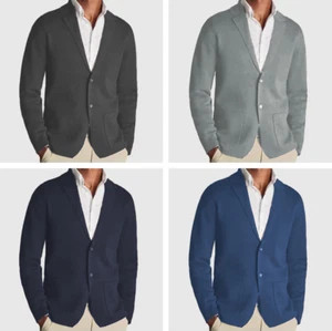 Autumn Men Casual Sport Coat Jacket Regular Fit Cotton Suit Jacket Knit Blazer - Picture 1 of 15