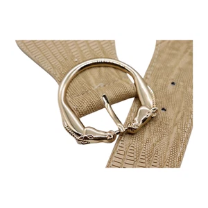 Women Beige Elastic Wide Western Fashion Belt Gold Metal Horse Rode Buckle S M - Picture 1 of 23