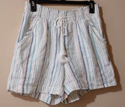 Pantalones Cortos Briggs New York Mezcla de Lino Pull On Rayas Talla M #p73-23 Foto 1 de 4